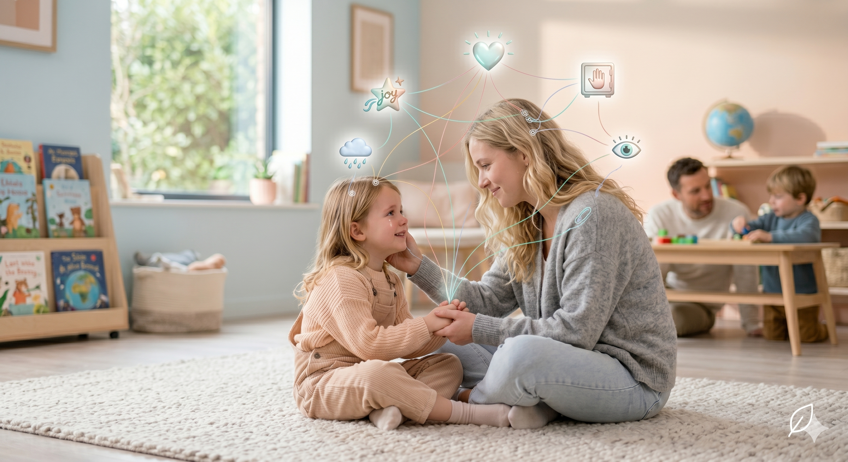 Mother and young daughter connecting emotionally at home